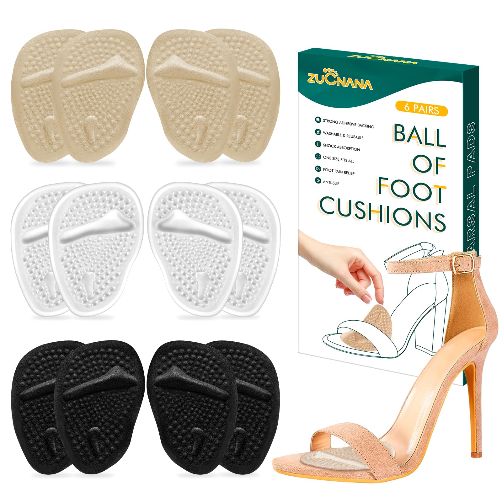 Metatarsal Pads for Women – Ball of Foot Cushions for Pain Relief, Reusable Medical-Grade Silicone Shoe Inserts
