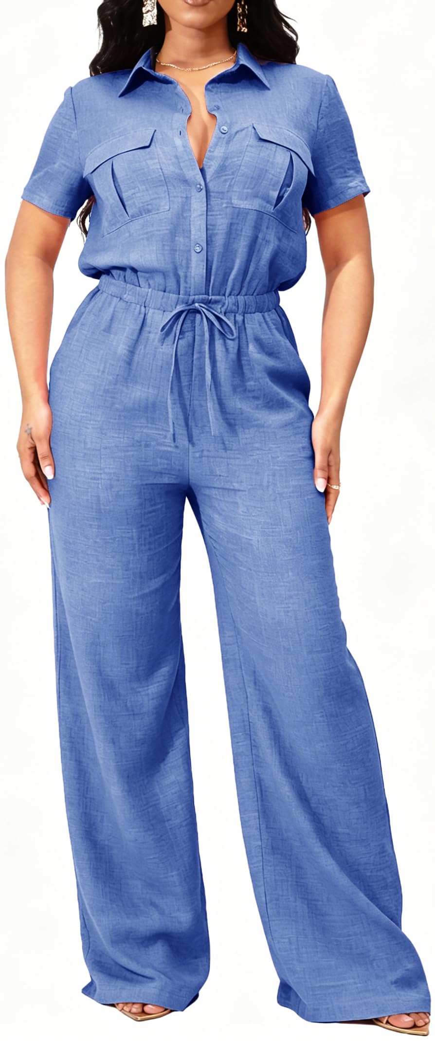 Sexy V Neck Jumpsuit for Women – Elegant Wide Leg Long Pants