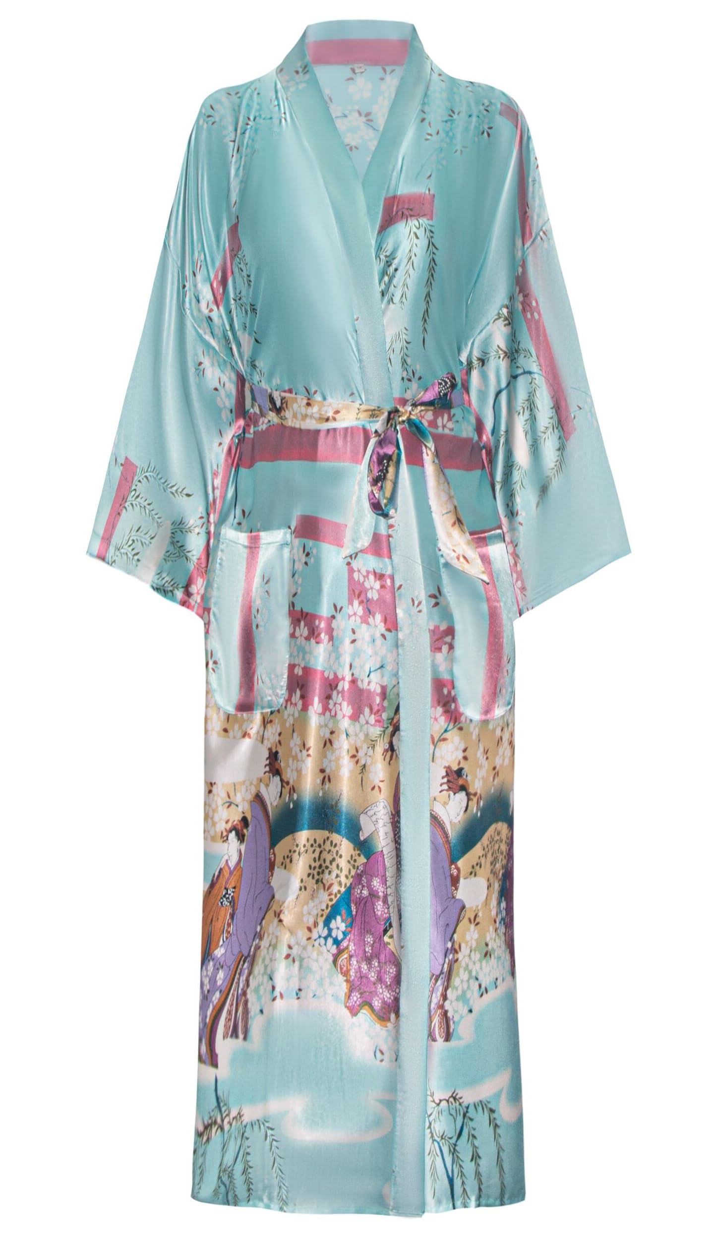 Women's Floral/Patterned Silky Kimono Robes Long Satin Bathrobes Sleepwear Loungewear
