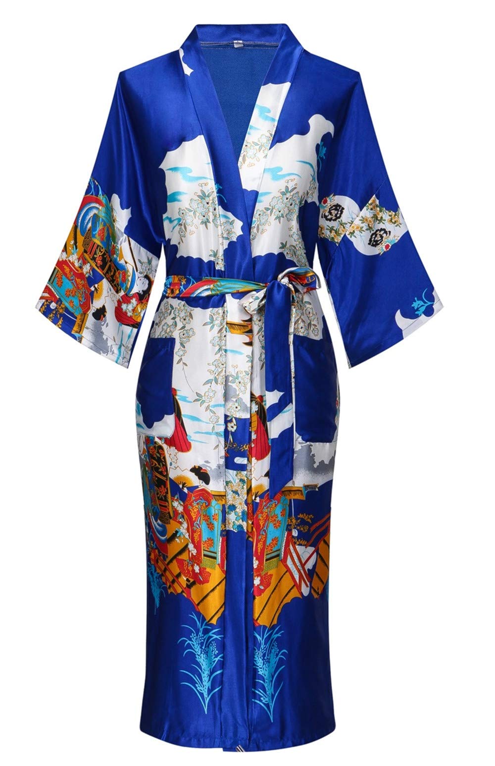 Women's Floral/Patterned Silky Kimono Robes Long Satin Bathrobes Sleepwear Loungewear