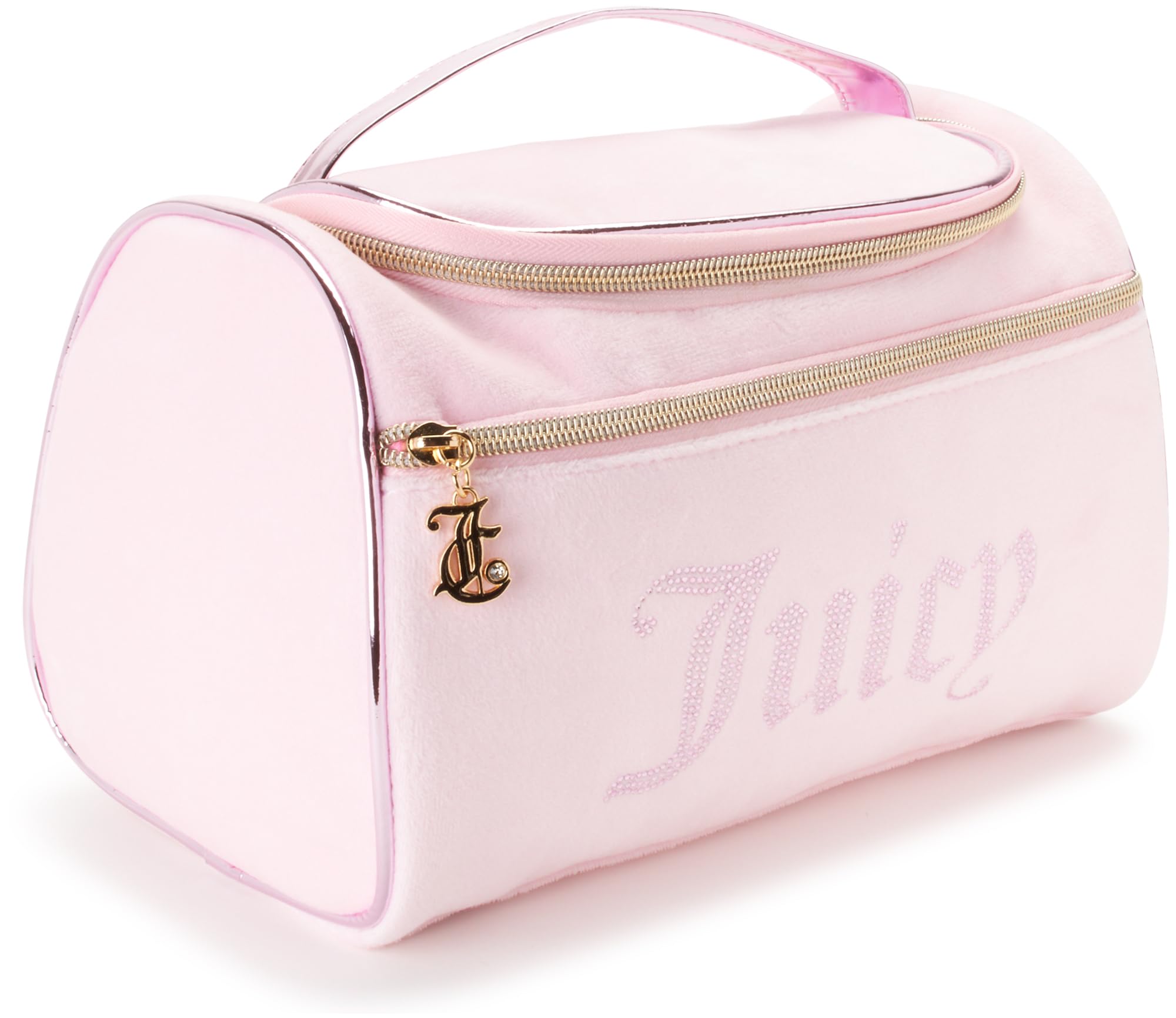 Juicy Couture Velour Makeup Bag | Rhinestone Travel Cosmetics Organizer | Black & Pink