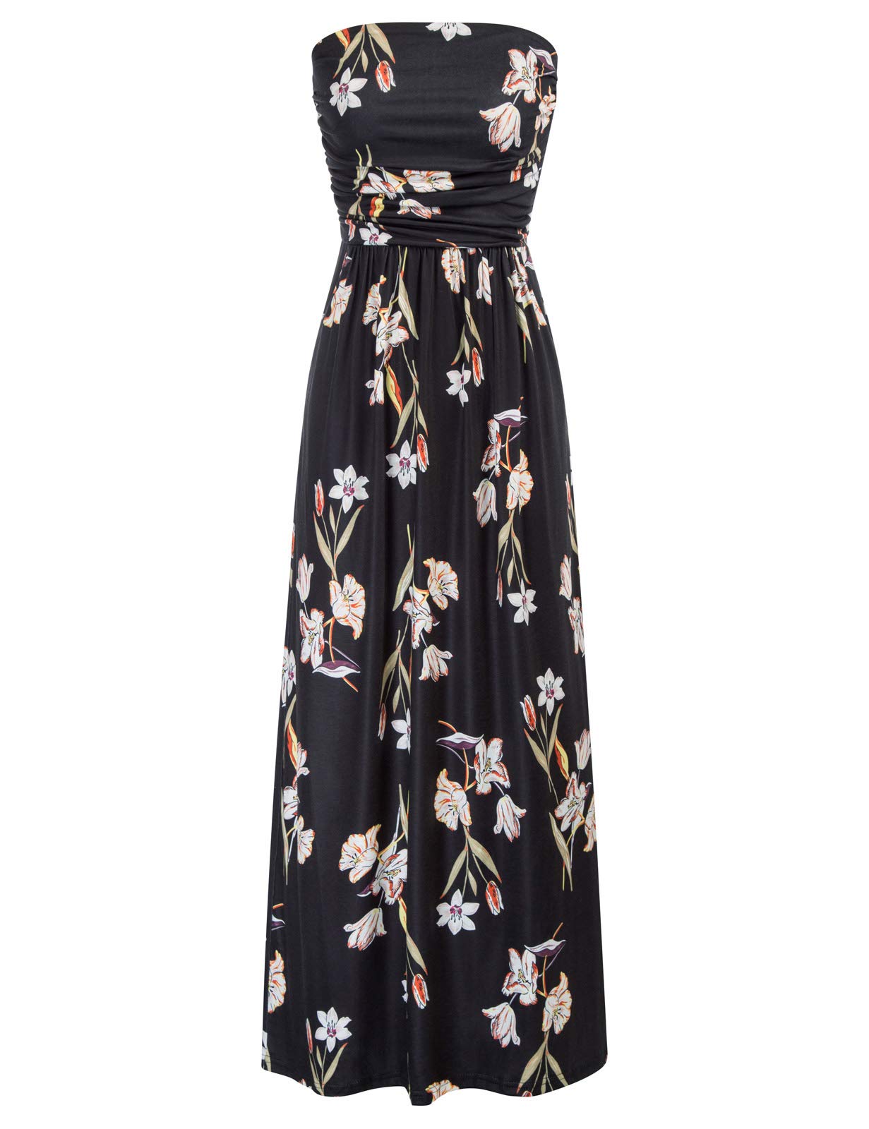 Women's Strapless Pleated Maxi Dress with Pockets