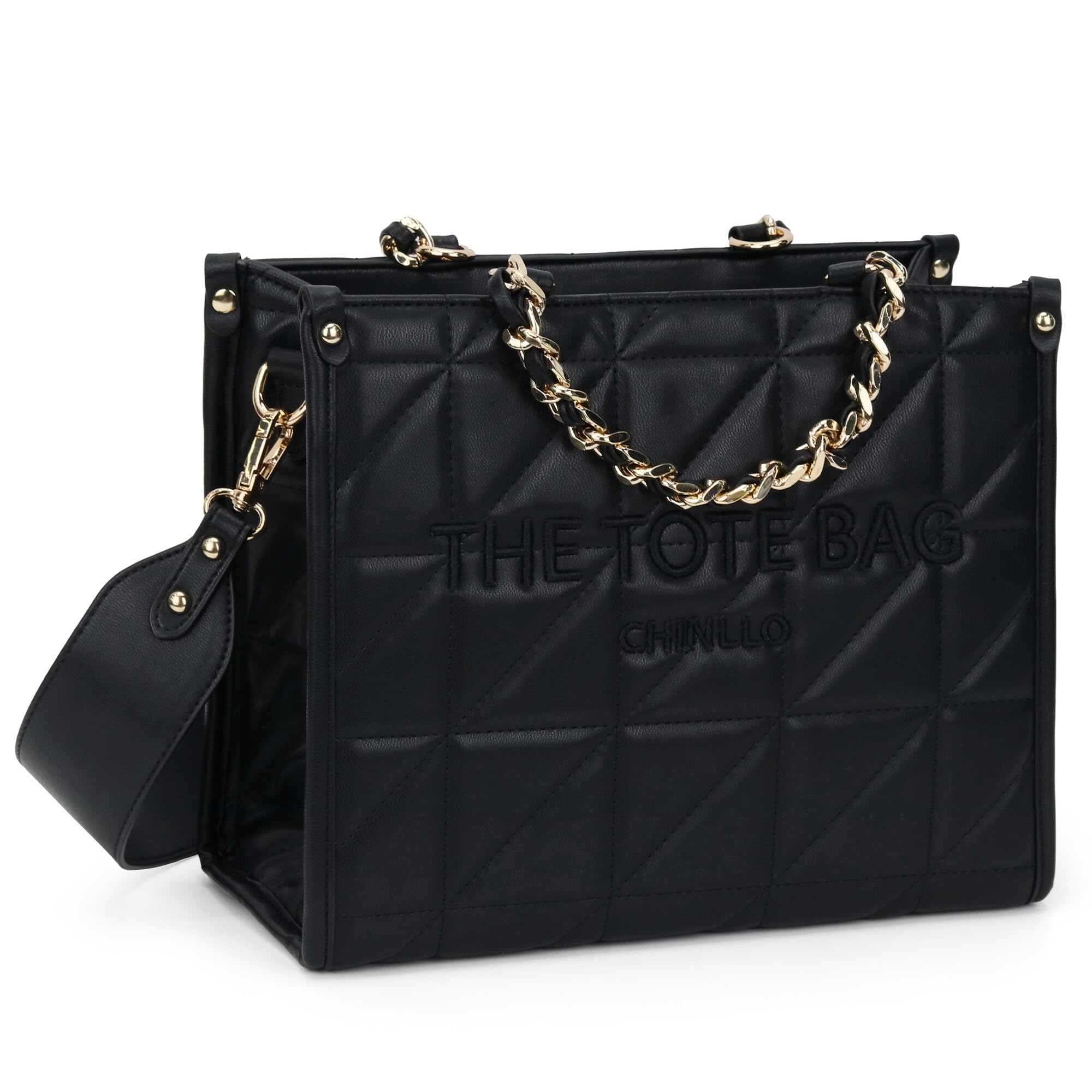 Chinllo Women's Quilted Tote Bag | Top Handle Satchel with Shoulder Strap | S, M, L