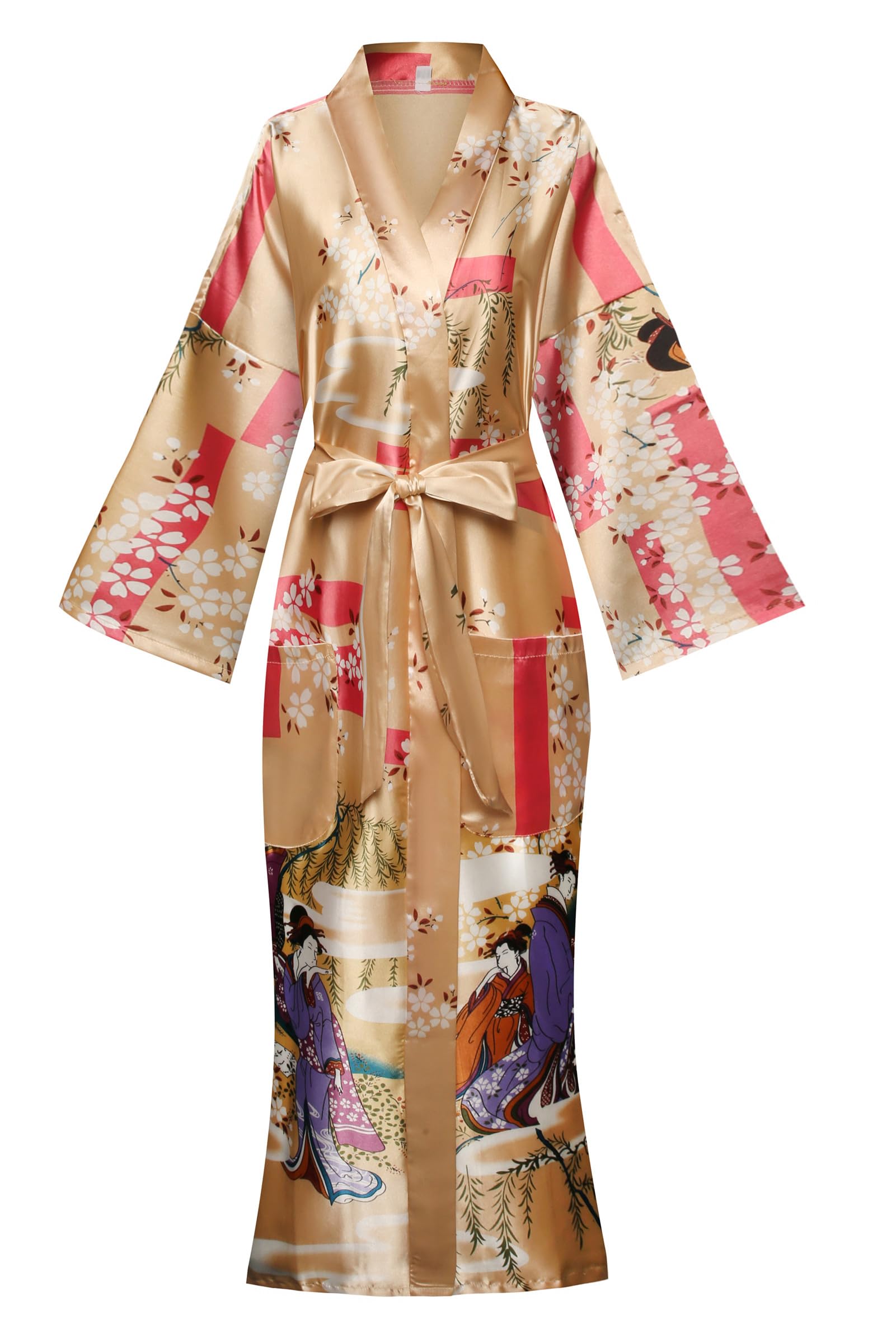 Women's Floral/Patterned Silky Kimono Robes Long Satin Bathrobes Sleepwear Loungewear