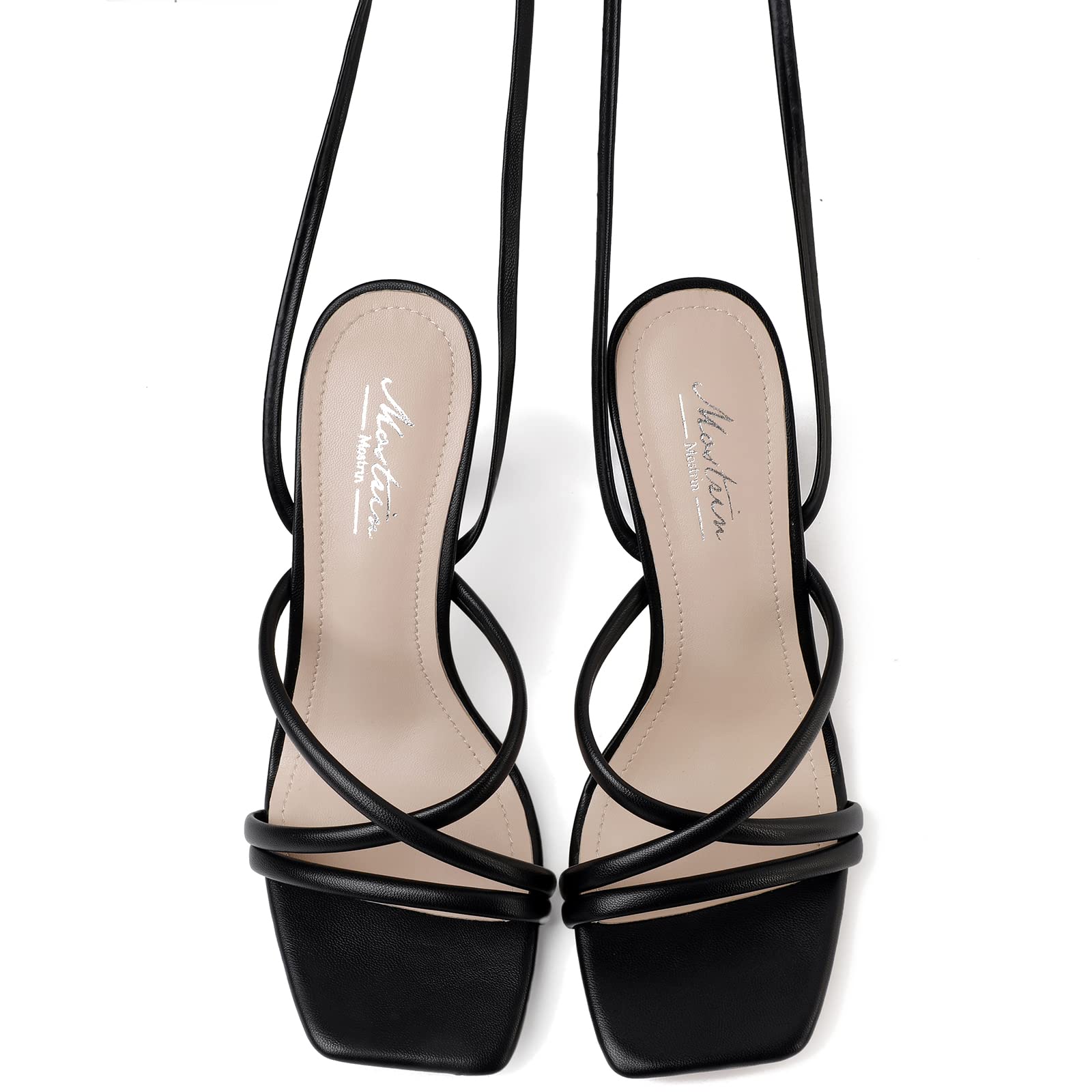Mostrin Women's Strappy Lace-Up Stiletto Heels – Square Open Toe High Heel Sandals