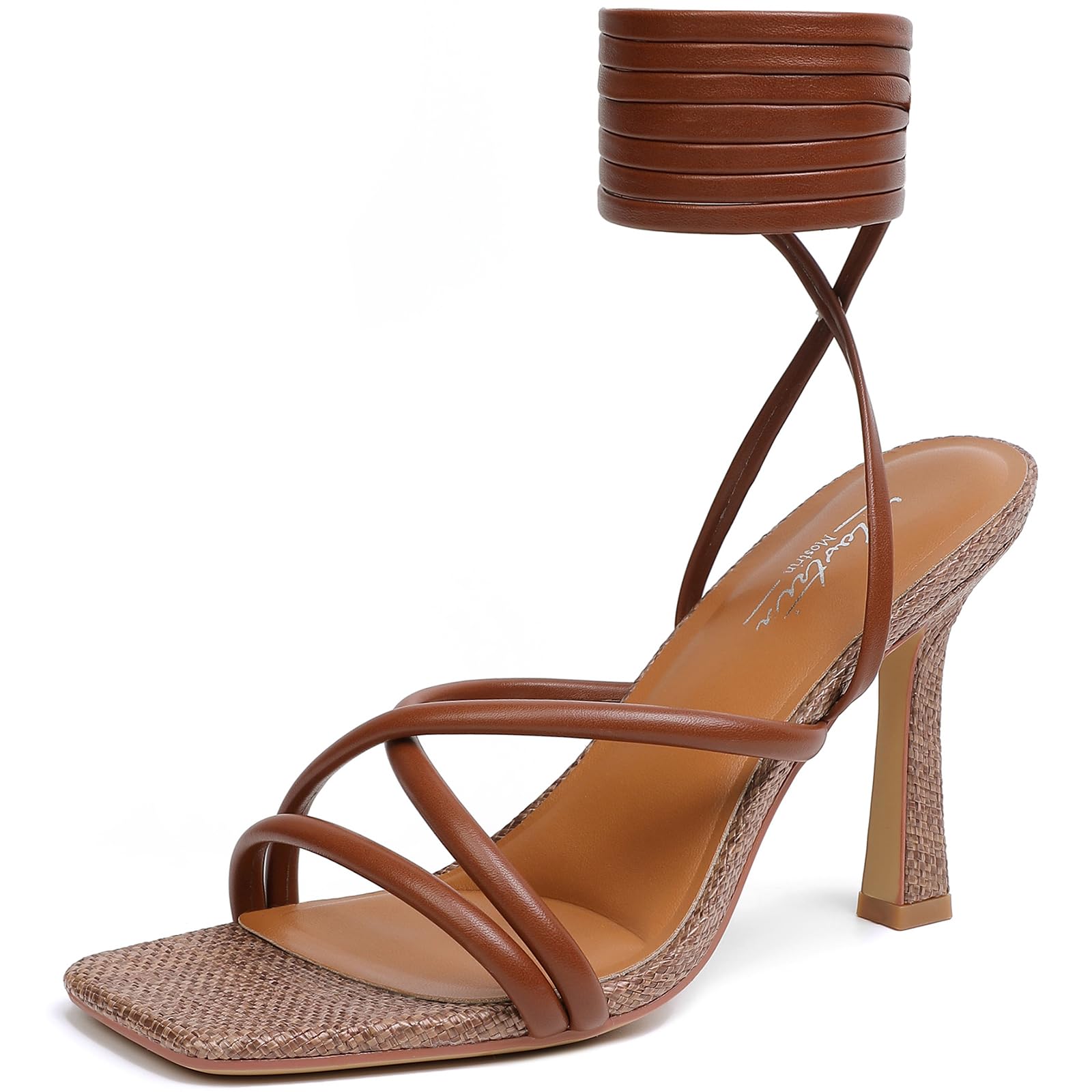 Mostrin Women's Strappy Lace-Up Stiletto Heels – Square Open Toe High Heel Sandals
