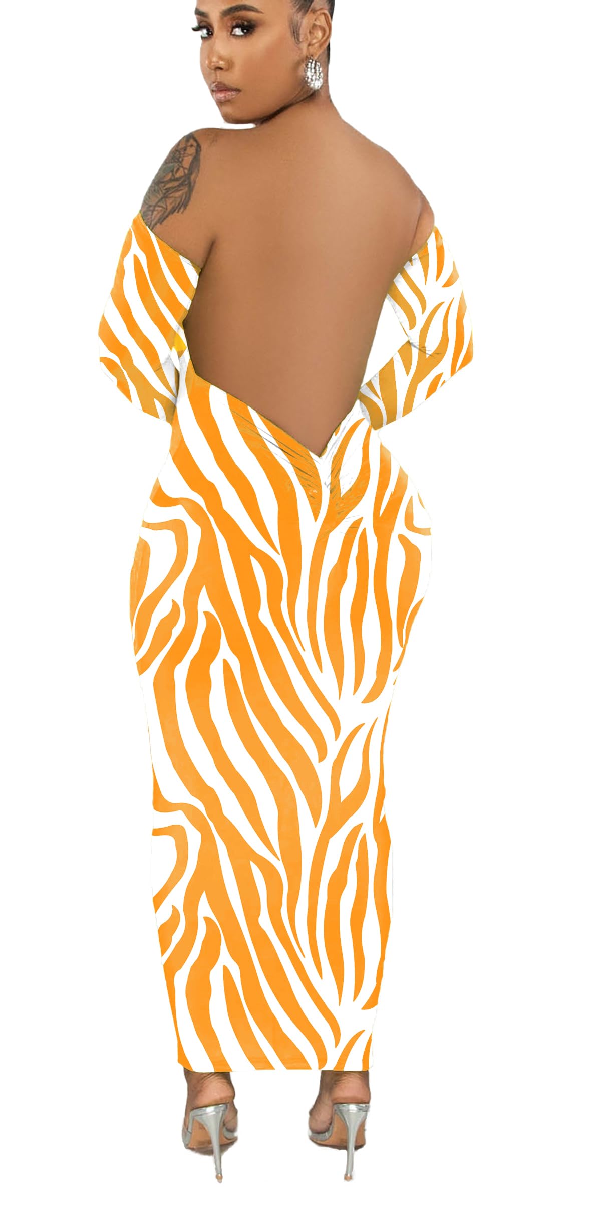 New-Women's Off Shoulder Long Sleeve Bodycon Maxi Dress - Sexy Backless Party Dress