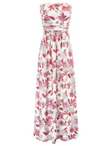 Women's Strapless Pleated Maxi Dress with Pockets