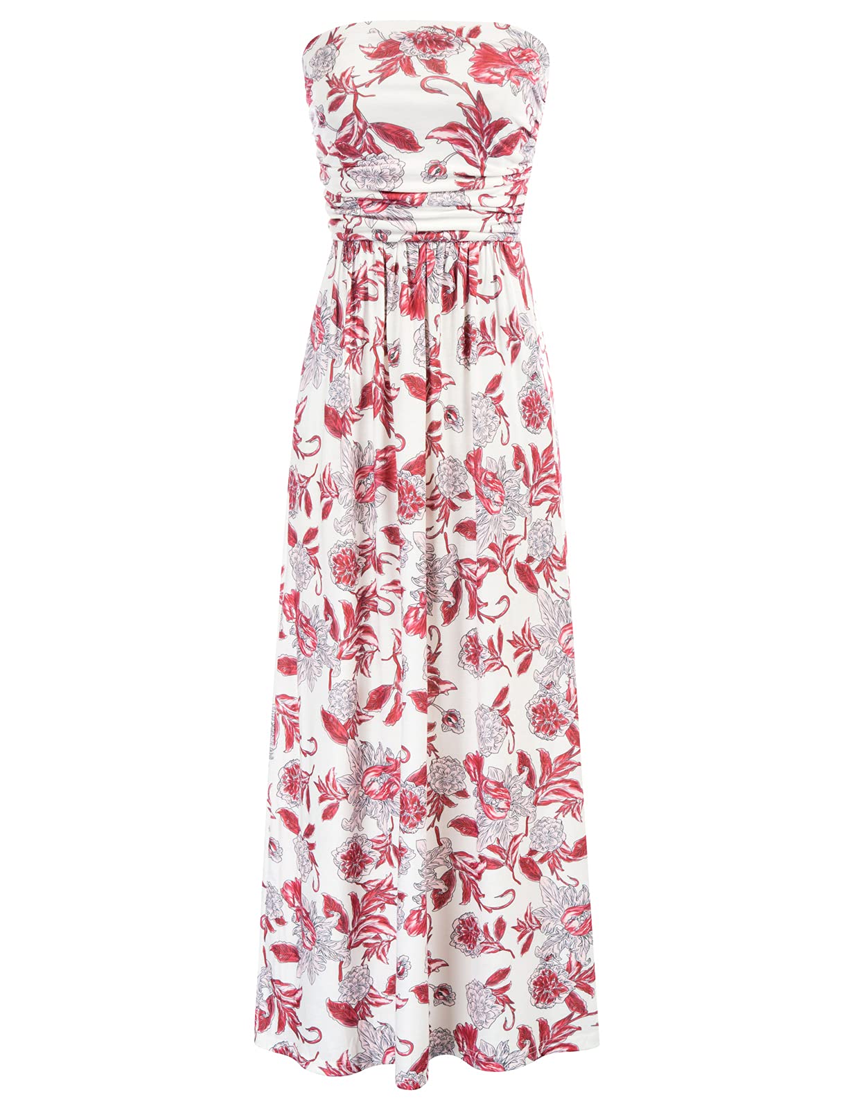 Women's Strapless Pleated Maxi Dress with Pockets