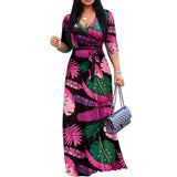 FANDEE Plus Size Maxi Dress for Women – Boho Floral V-Neck 3/4 Sleeve Summer Sundress