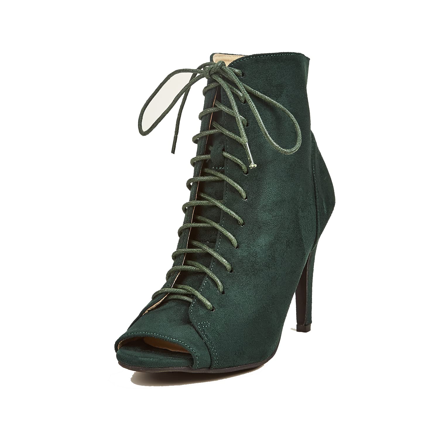 GATUXUS Women's Platform Lace-Up Ankle Booties | 3.9" Block Heel | Open Toe | 7 Colors