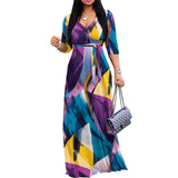 FANDEE Plus Size Maxi Dress for Women – Boho Floral V-Neck 3/4 Sleeve Summer Sundress