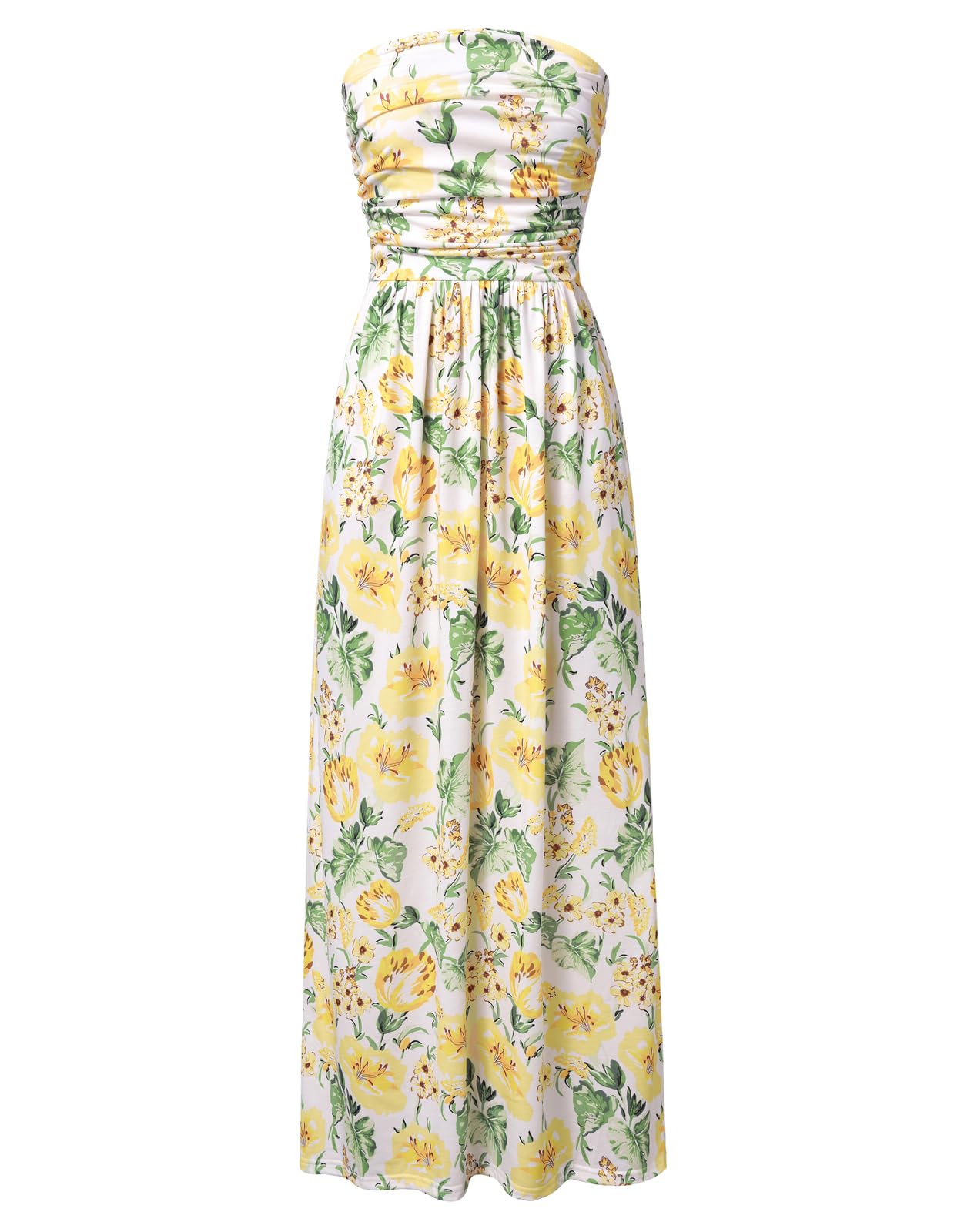 Women's Strapless Pleated Maxi Dress with Pockets
