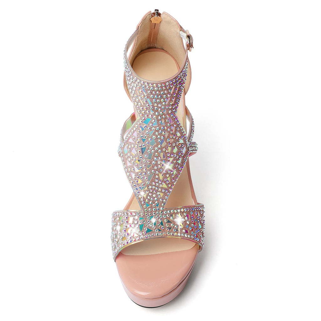 Eldof Women's Rhinestone Strappy Platform Heeled Sandals | Open Toe | 23 Colors