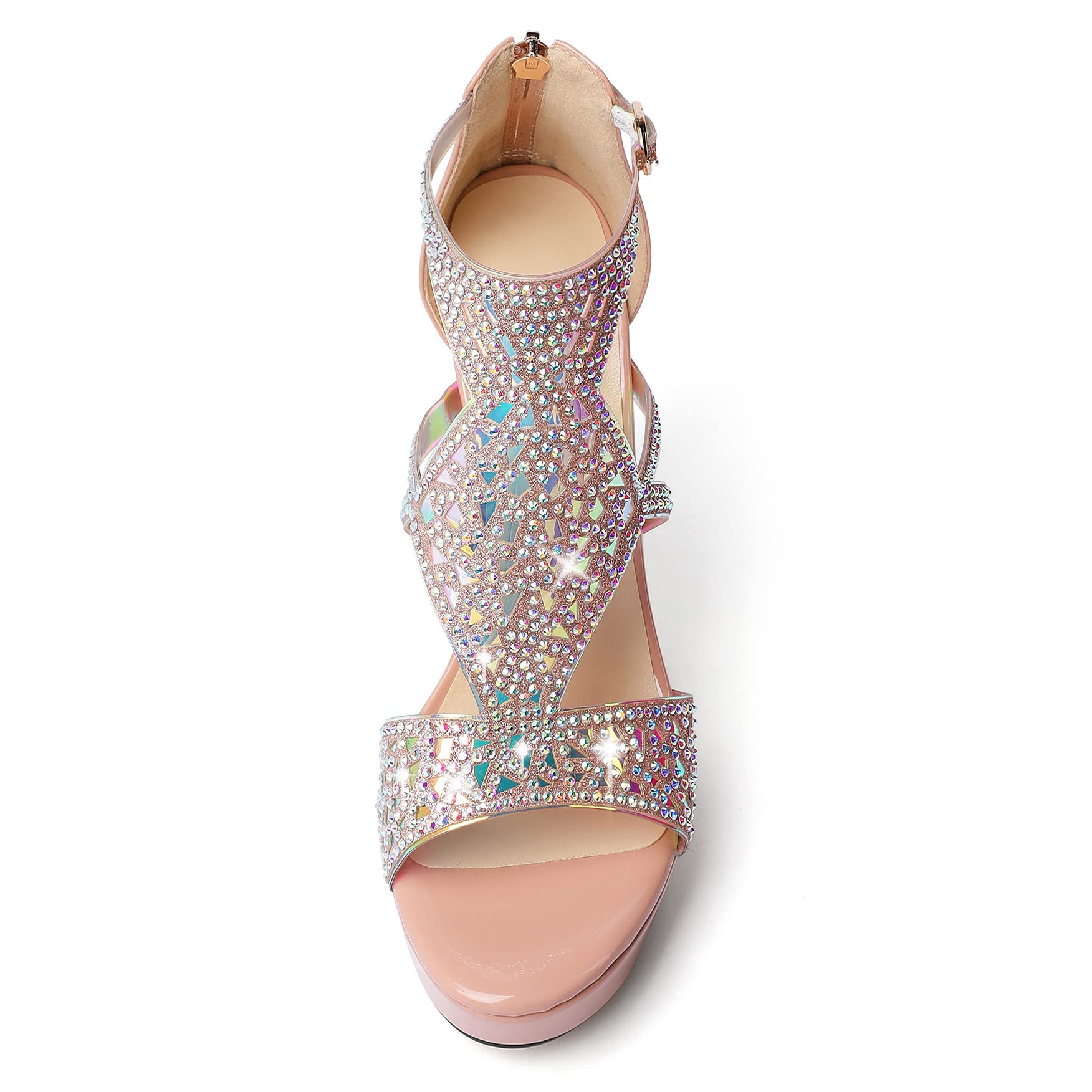 Eldof Women's Rhinestone Strappy Platform Heeled Sandals | Open Toe | 23 Colors