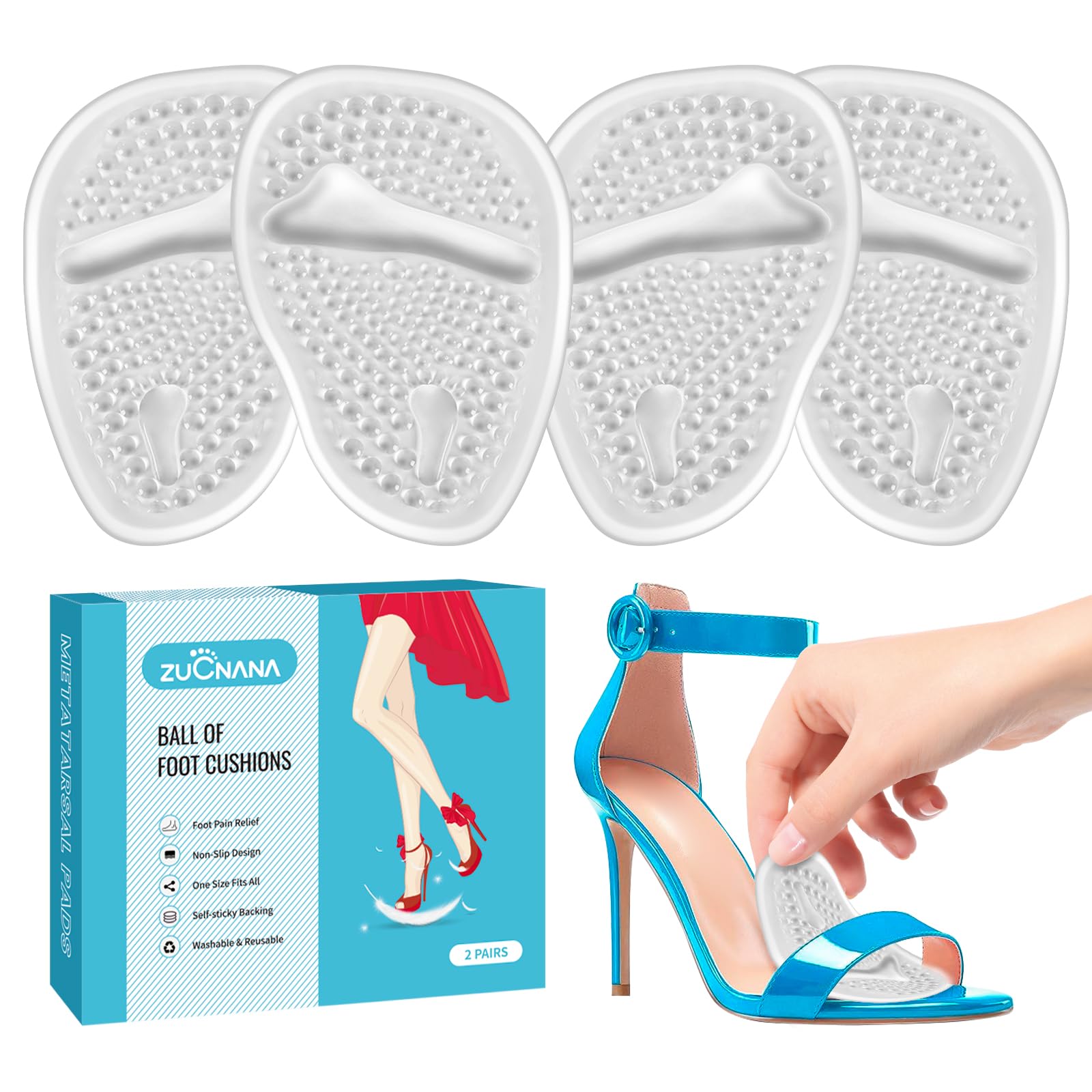 Metatarsal Pads for Women – Ball of Foot Cushions for Pain Relief, Reusable Medical-Grade Silicone Shoe Inserts
