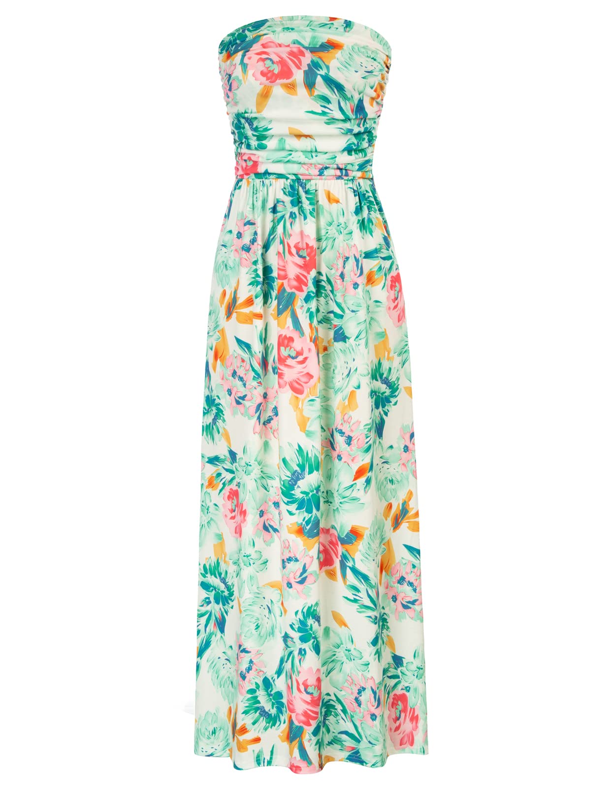 Women's Strapless Pleated Maxi Dress with Pockets