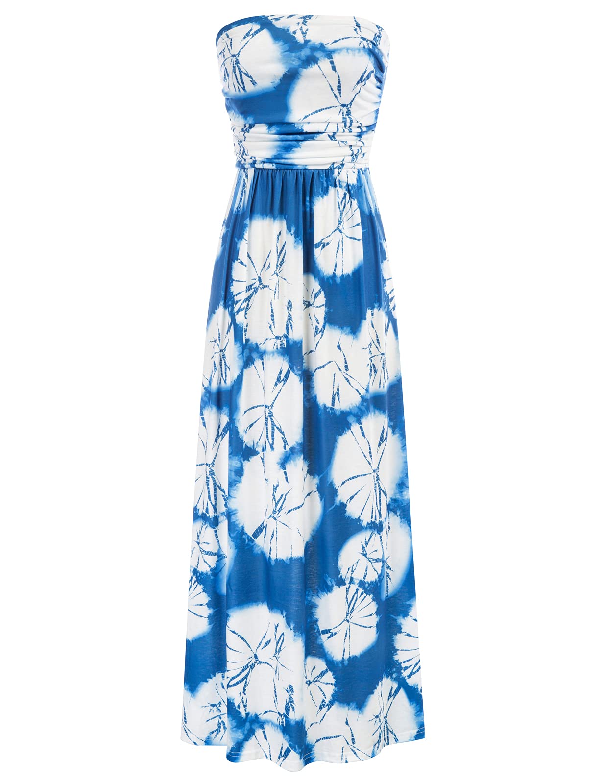 Women's Strapless Pleated Maxi Dress with Pockets