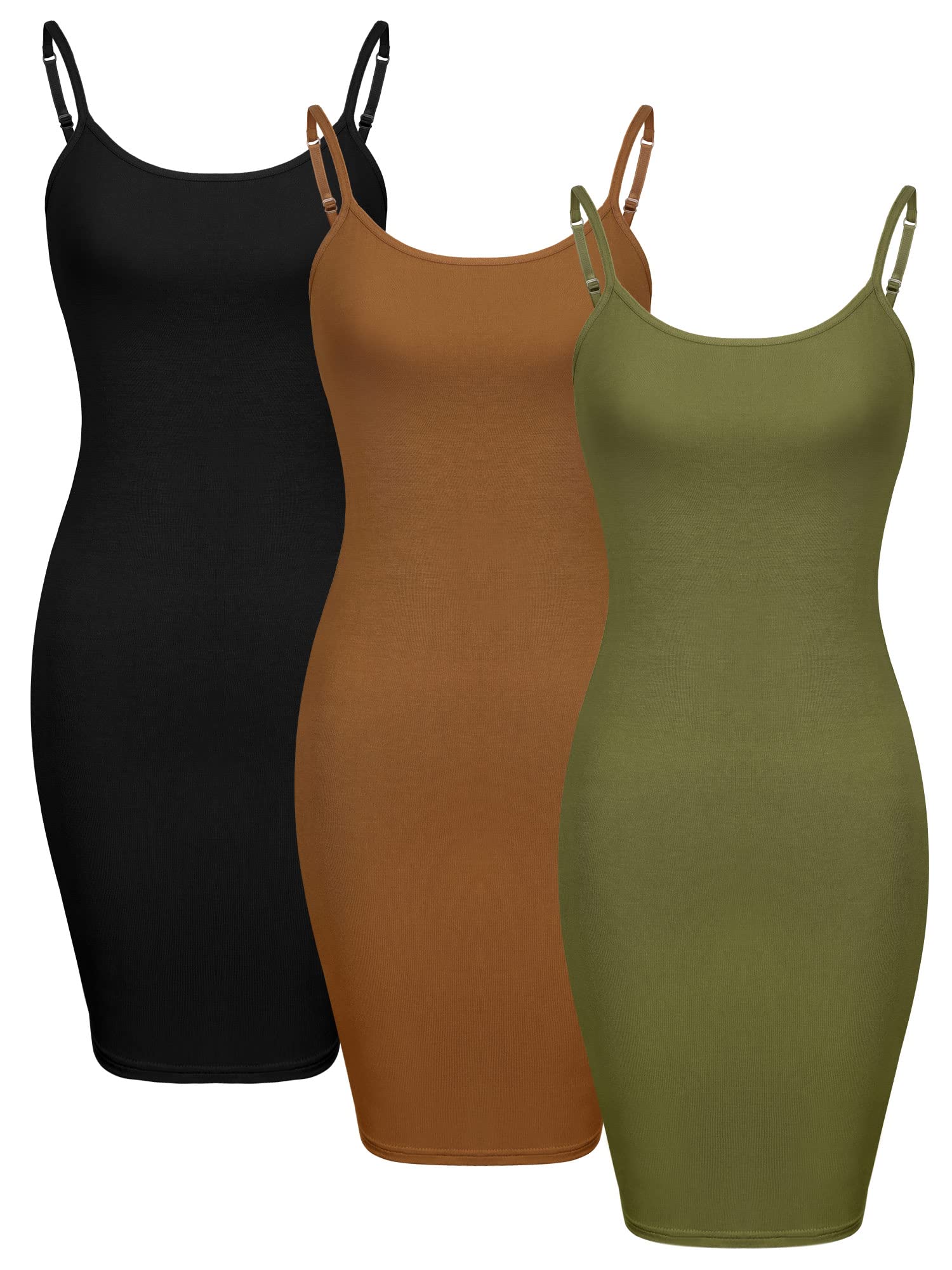 3-Piece Basic Cami Tank Set - Women's Long Adjustable Strap Tops (S-XXL)
