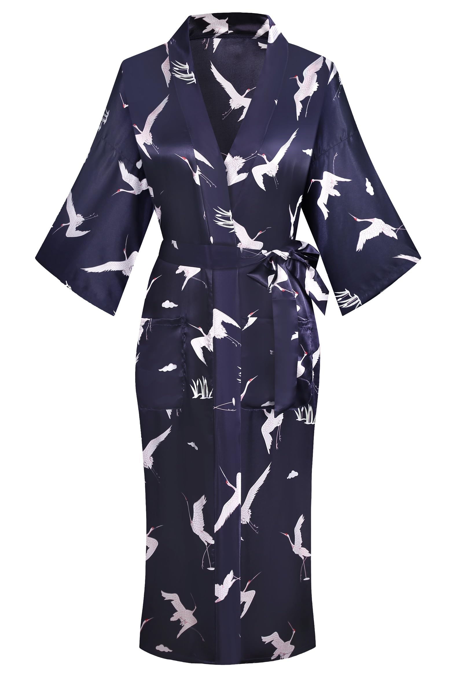 Women's Floral/Patterned Silky Kimono Robes Long Satin Bathrobes Sleepwear Loungewear