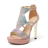 Eldof Women's Rhinestone Strappy Platform Heeled Sandals | Open Toe | 23 Colors