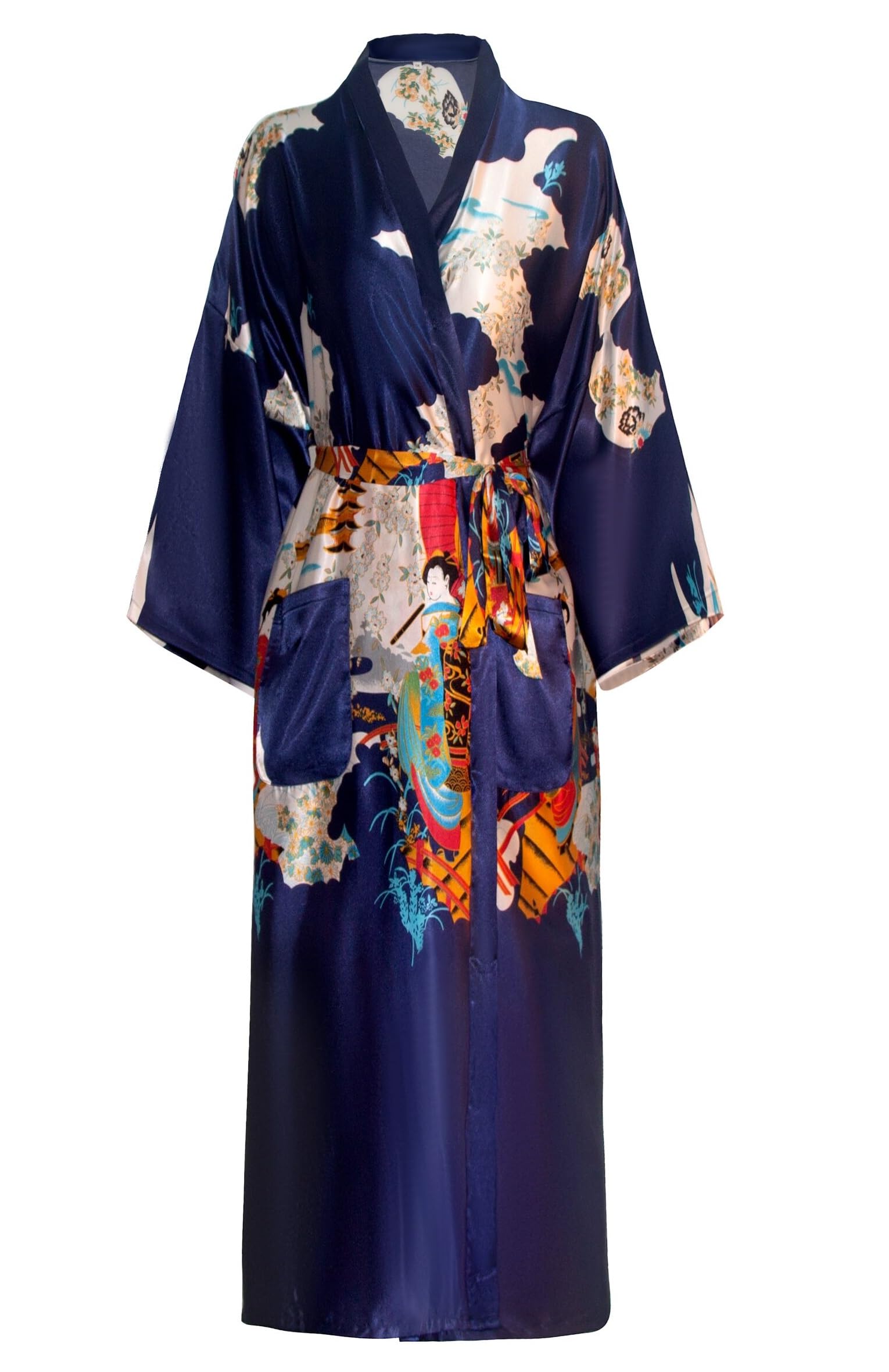 Women's Floral/Patterned Silky Kimono Robes Long Satin Bathrobes Sleepwear Loungewear