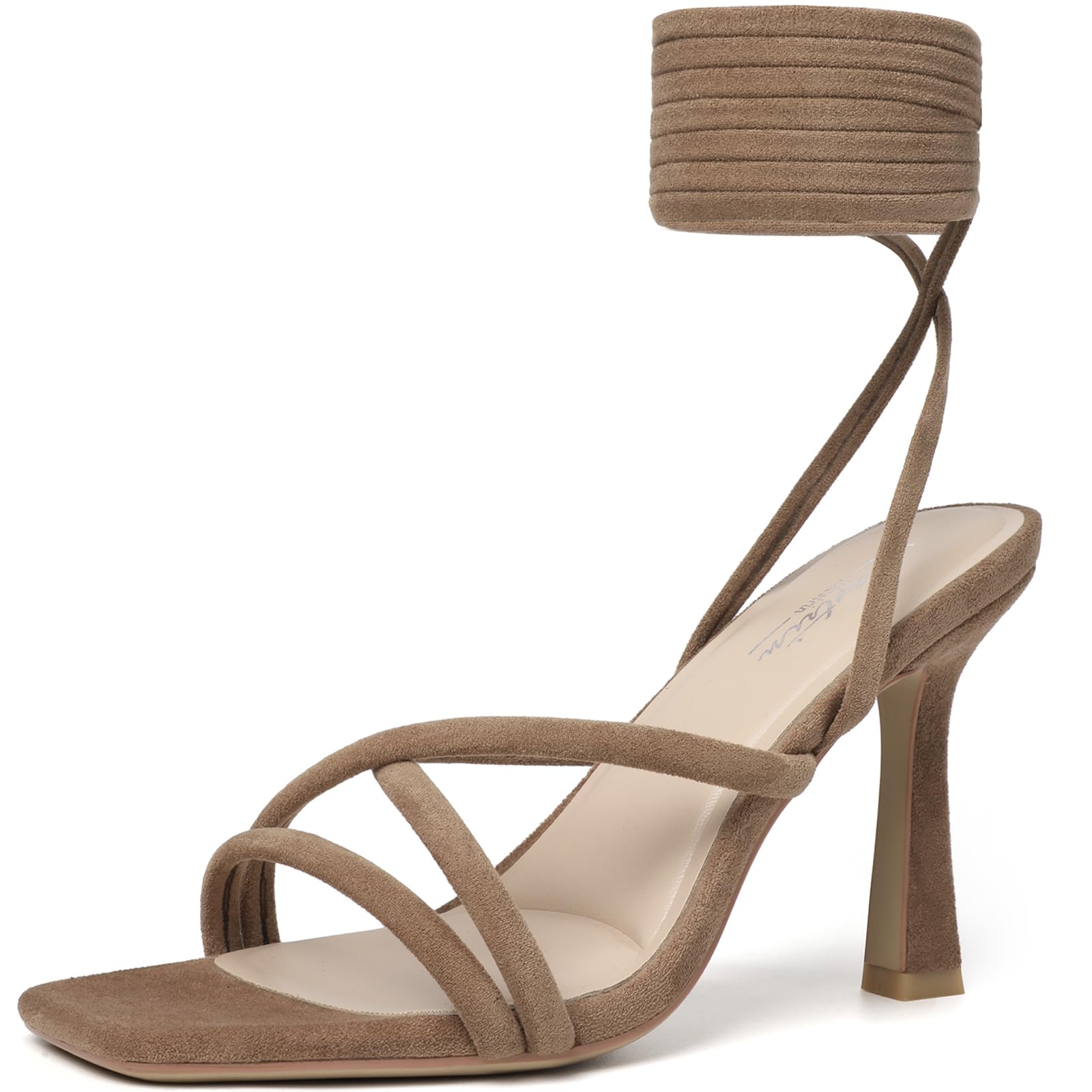 Mostrin Women's Strappy Lace-Up Stiletto Heels – Square Open Toe High Heel Sandals