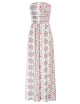 Women's Strapless Pleated Maxi Dress with Pockets