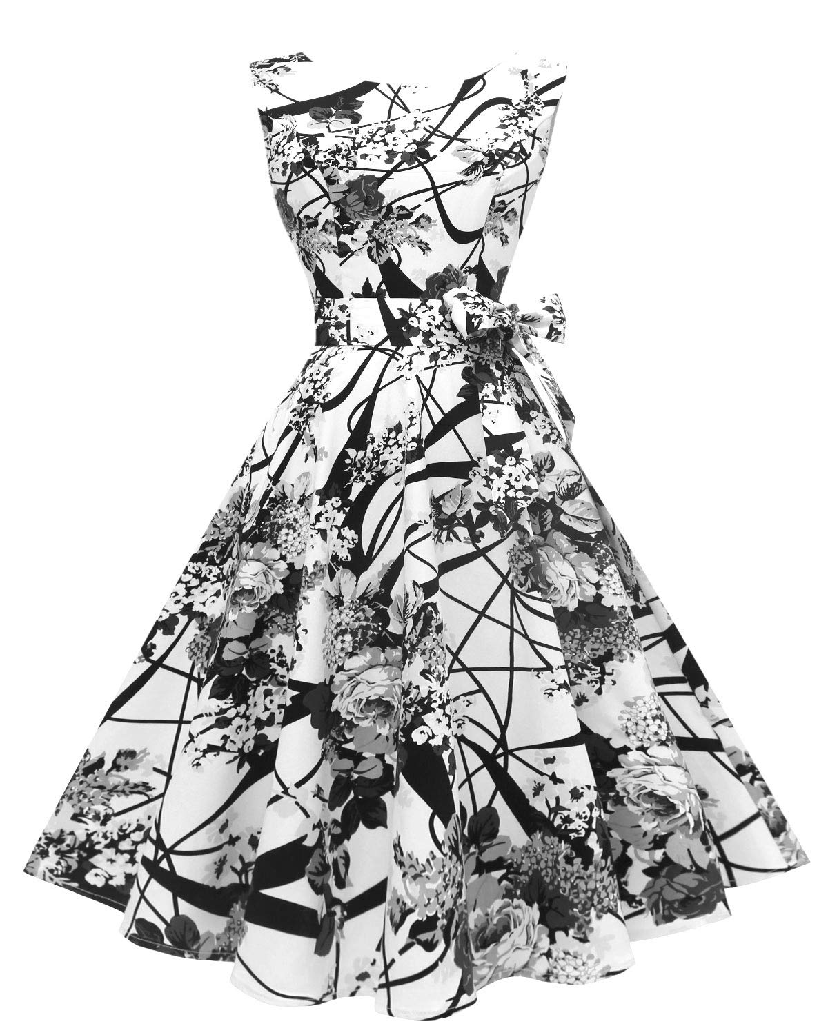 Women's Boatneck Sleeveless Swing Vintage 1950s Cocktail Dress