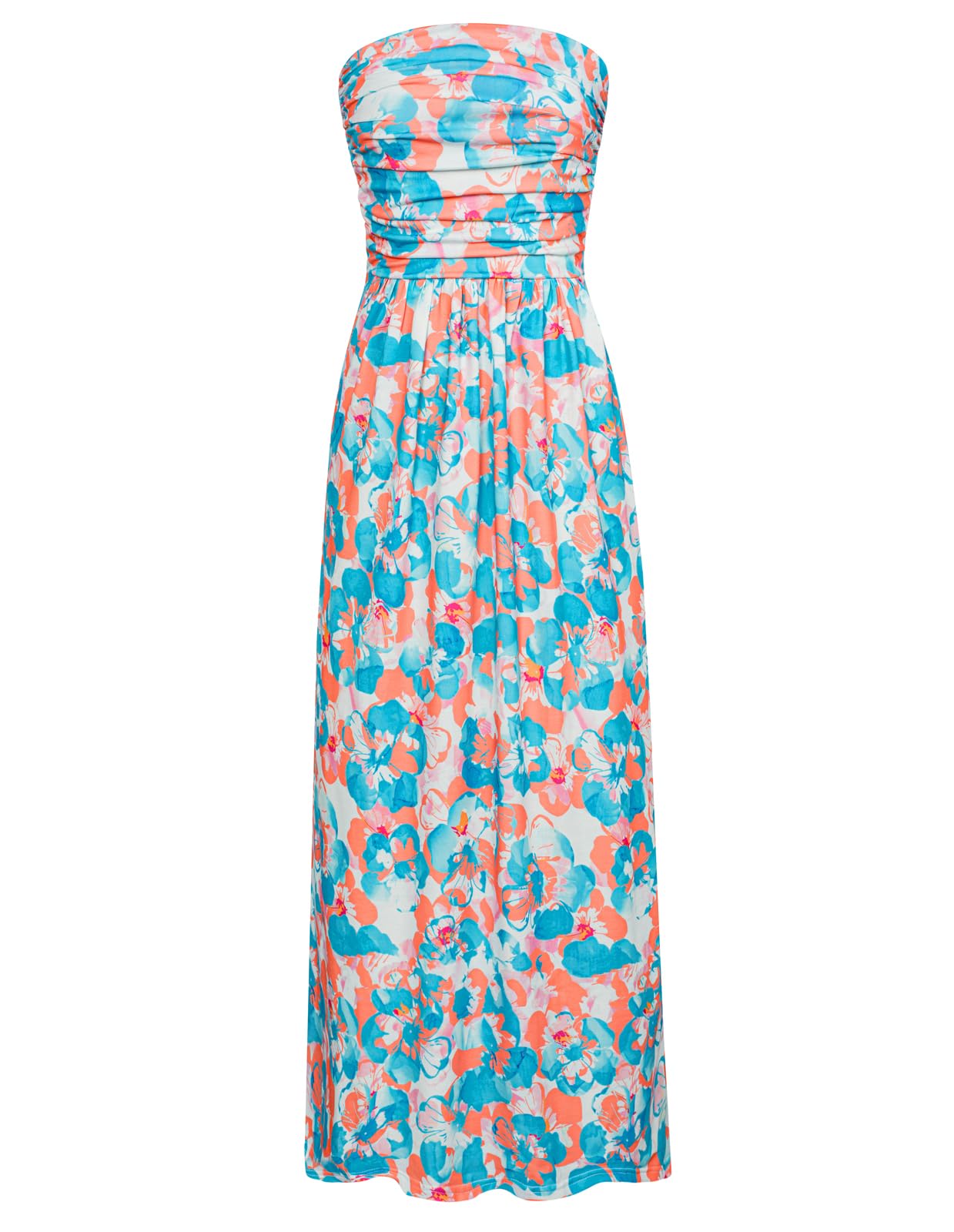Women's Strapless Pleated Maxi Dress with Pockets