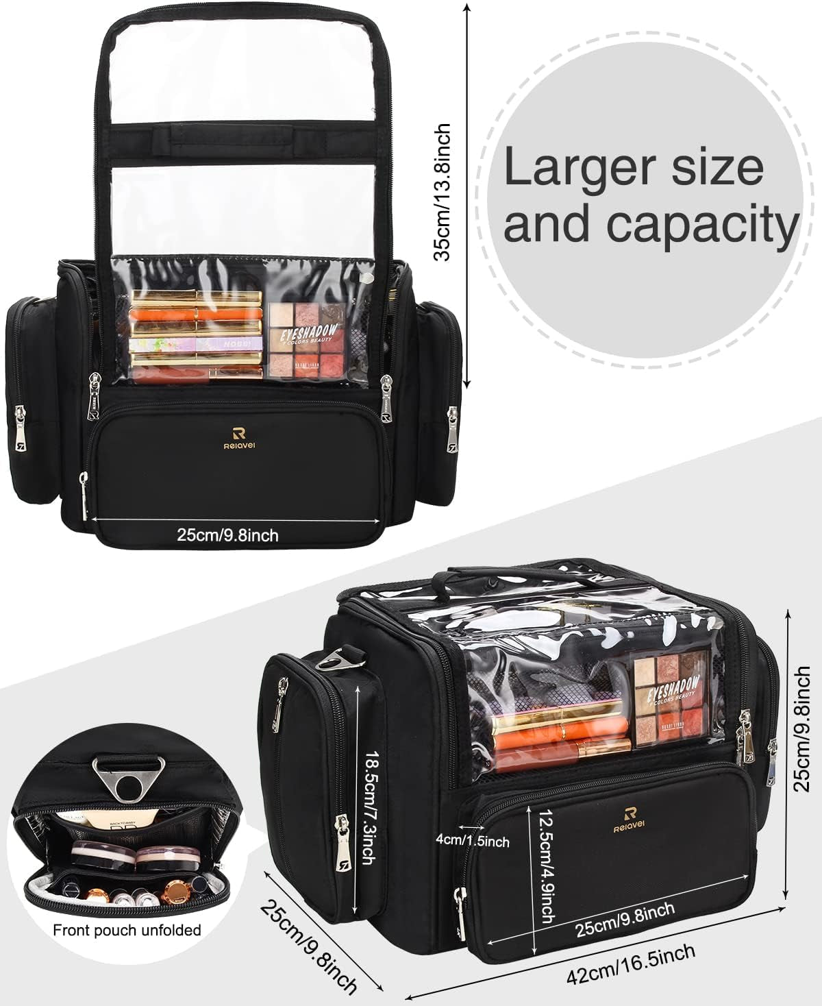 Makeup Brush Bag Extra Large Makeup Brush Case with 4 Small Bags Professional Makeup Artist Brush Holder Stand up Organizer for Travel with Adjustable Dividers and Shoulder Strap