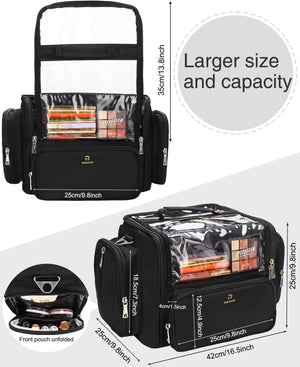 Makeup Brush Bag Extra Large Makeup Brush Case with 4 Small Bags Professional Makeup Artist Brush Holder Stand up Organizer for Travel with Adjustable Dividers and Shoulder Strap