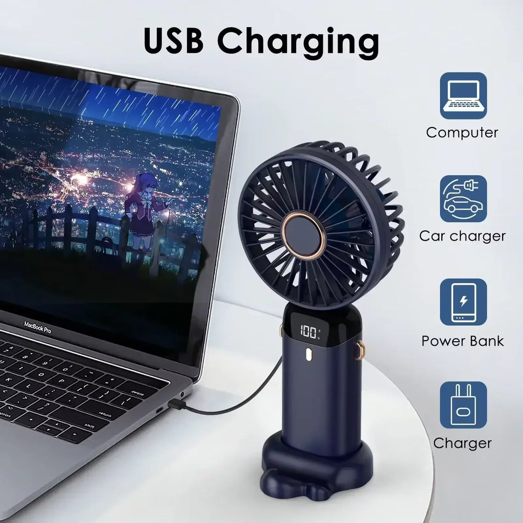5000Mah Portable Fan Rechargeable 90° Foldable 5 Speed Mini Air Conditioner Small Fan Air Cooler with LED Digital Display - Dazzling Beauty Solution