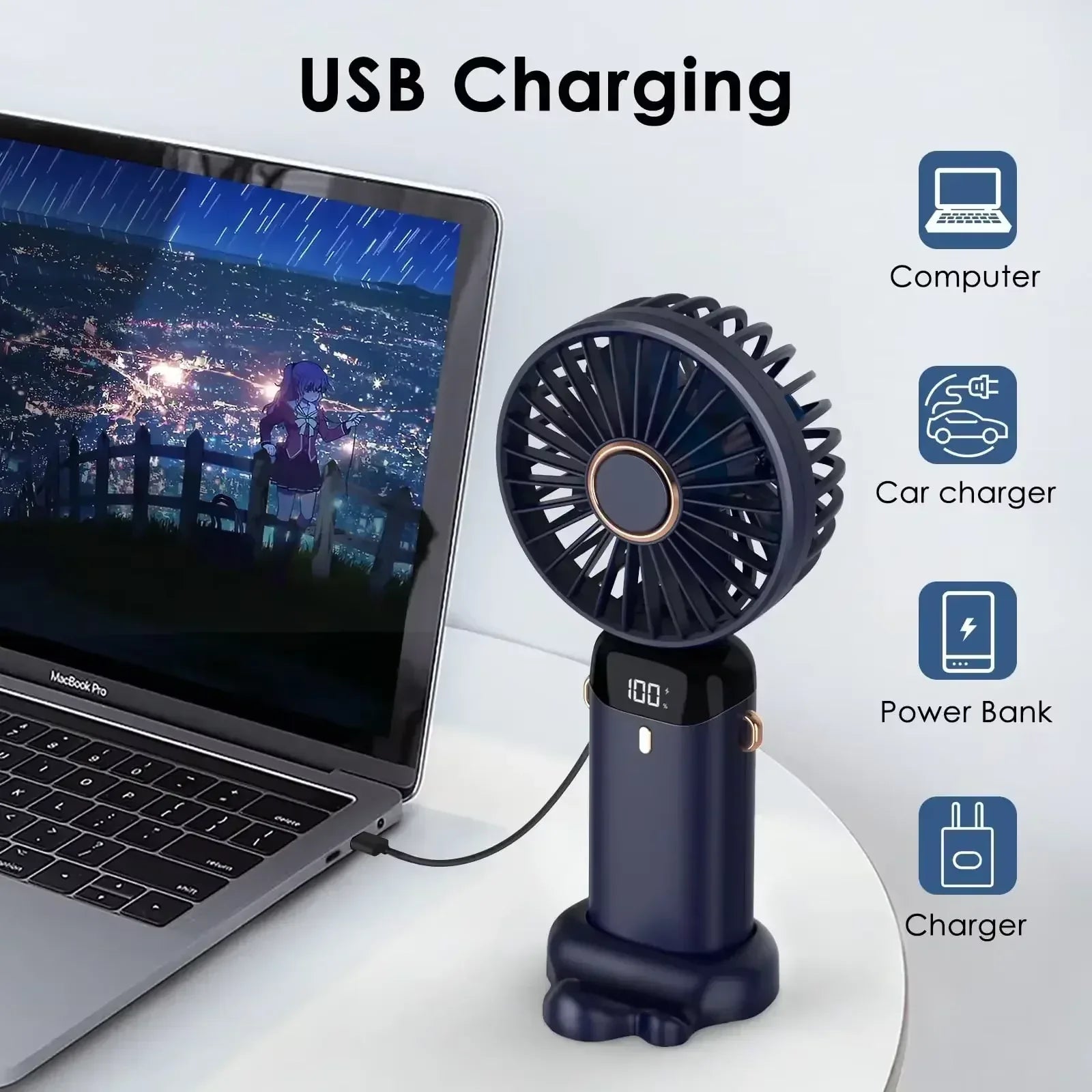 5000Mah Portable Fan Rechargeable 90° Foldable 5 Speed Mini Air Conditioner Small Fan Air Cooler with LED Digital Display - Dazzling Beauty Solution