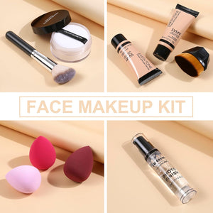 Foundation Kit Full Coverage Foundation Primer Powder Makeup Set Kabuki Makeup Brushes Foundation Brush Powder Brush 3 Pcs Makeup Sponge