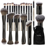 20 PCS Foundation Makeup Brush Set, Double-Ended Kabuki Contour Brush for Liquid Powder Concealer Blending Blush Face Makeup Tools (Black)