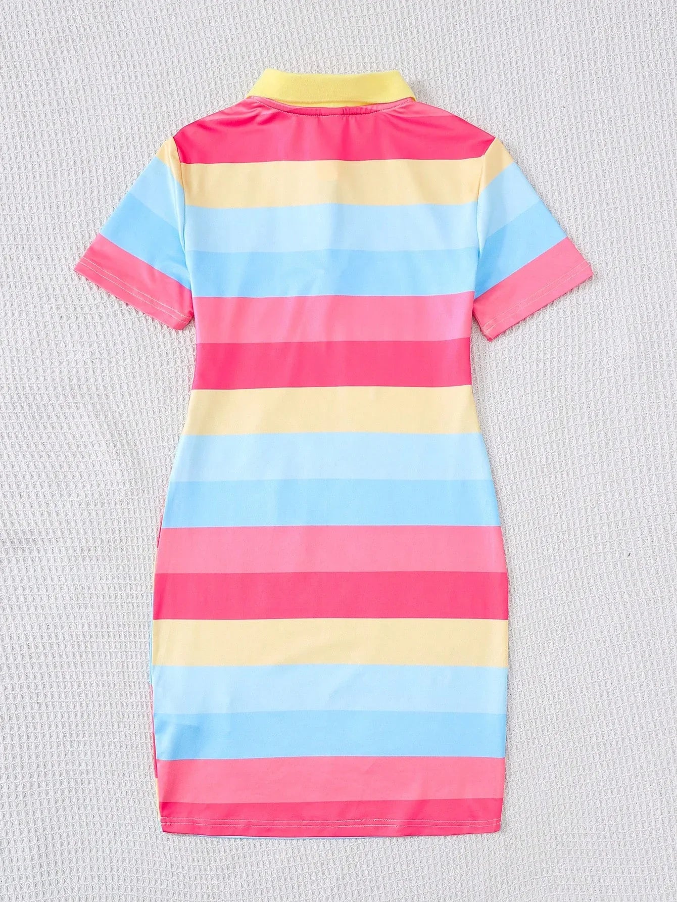 Tween Girls Striped Color-Block Polo Collar Knit Dress Casual Fitted Style - Dazzling Beauty Solution