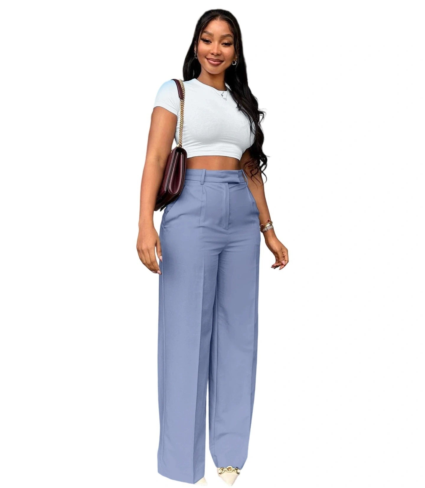 Women's High Waist Wide-Leg Pants - Straight Leg Trousers
