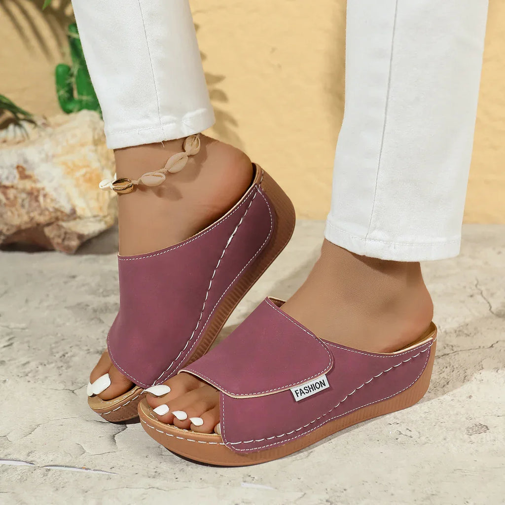 Summer Wedge Slides Slippers Fashion Fish Mouth Thick Bottom Roman Shoes Solid Color Beach Sandals For Women - Dazzling Beauty Solution