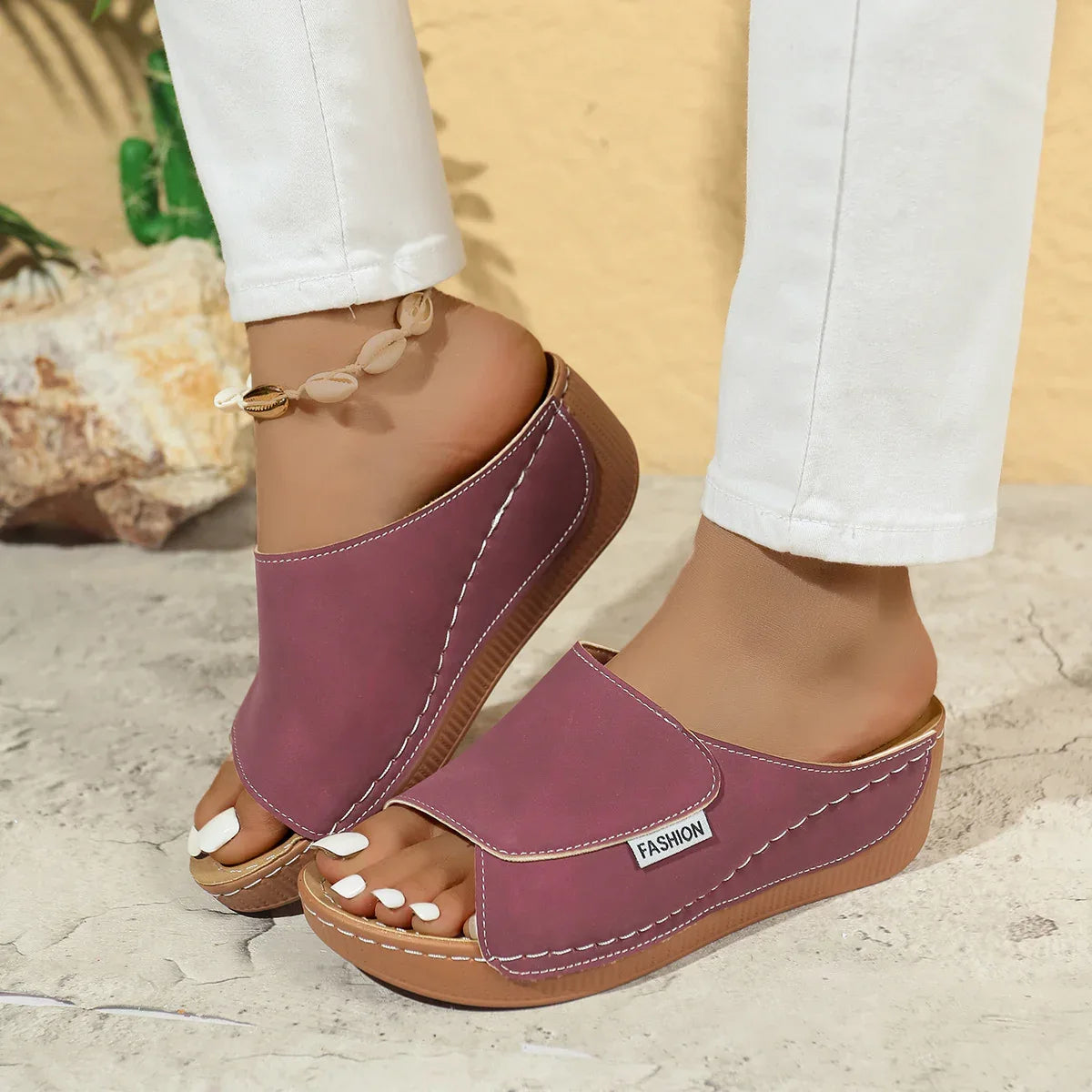 Summer Wedge Slides Slippers Fashion Fish Mouth Thick Bottom Roman Shoes Solid Color Beach Sandals For Women - Dazzling Beauty Solution