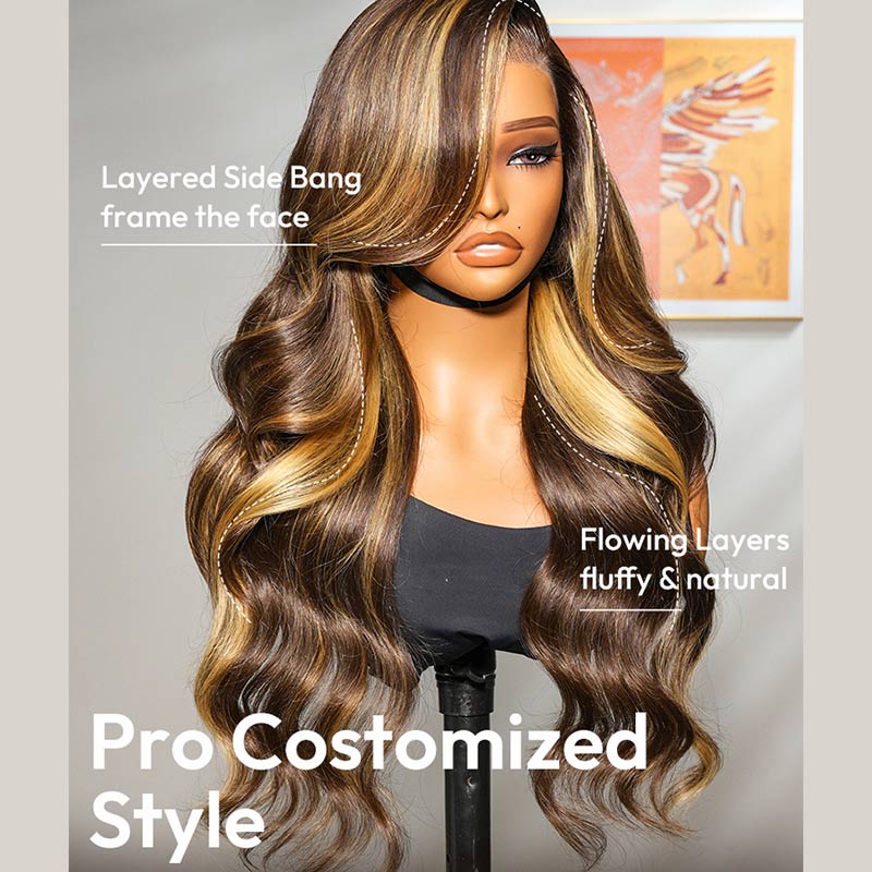 Loose Body Wave Wigs Honey Blonde Highlight Wigs 13x4 Lace Front Human Hair Wigs High Quality Wig