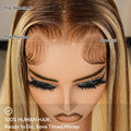 Honey Blonde Ombre Wig Super Invisible Lace Wig Straight Human Hair With Dark Roots