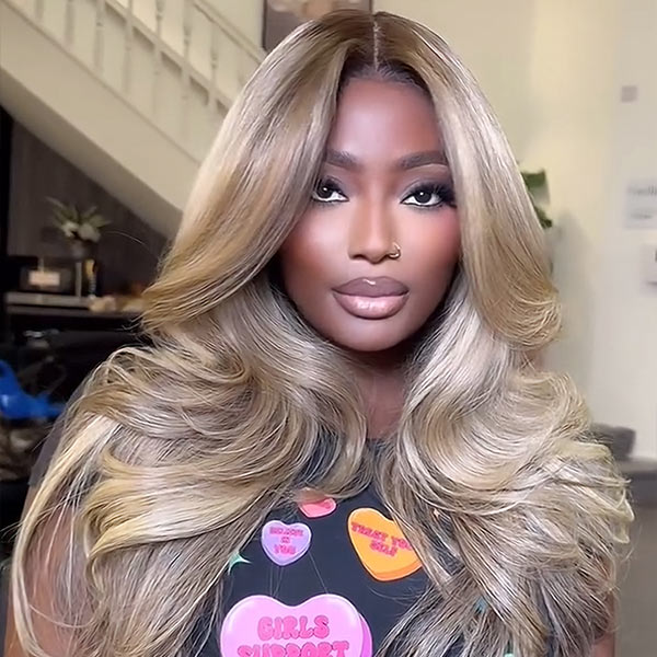Highlight Honey Blonde Lace Front Body Wave Transparent Lace Wig 100% Human Hair Glueless Wig