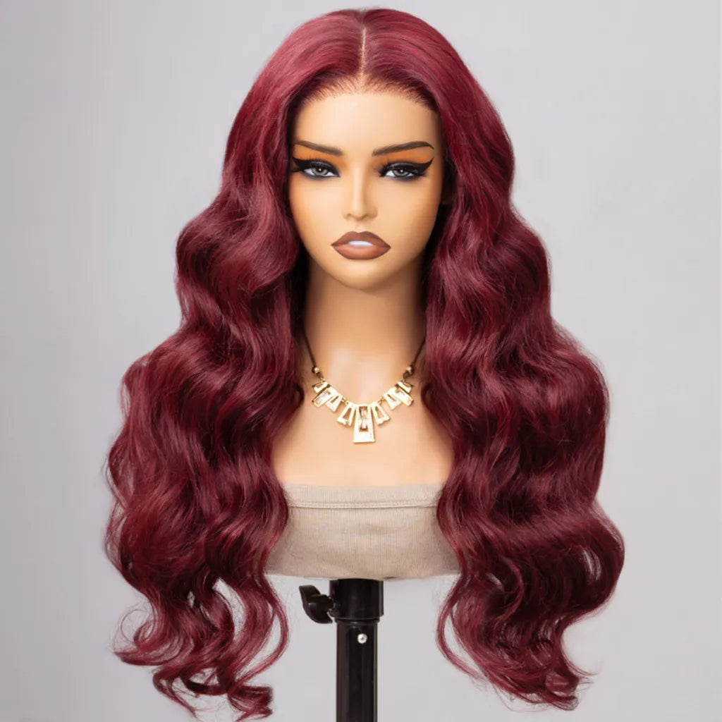 99J Burgundy Straight / Body Wave 4x4 Lace Closure Human Hair Wig