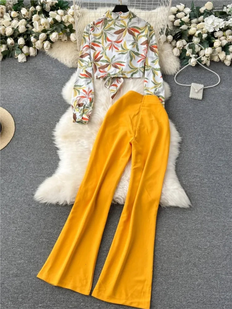 Women’s Vintage Print Pantsuit 2-Piece Set - Dazzling Beauty Solution