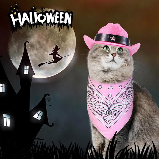 Cat Cowboy Costume Cat Cowboy Hat And Bandana Set Cat Halloween Costumes Cowboy Cat Pet Costume Funny Halloween Costumes For Cats Kittens Pets - Dazzling Beauty Solution