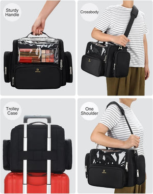 Makeup Brush Bag Extra Large Makeup Brush Case with 4 Small Bags Professional Makeup Artist Brush Holder Stand up Organizer for Travel with Adjustable Dividers and Shoulder Strap