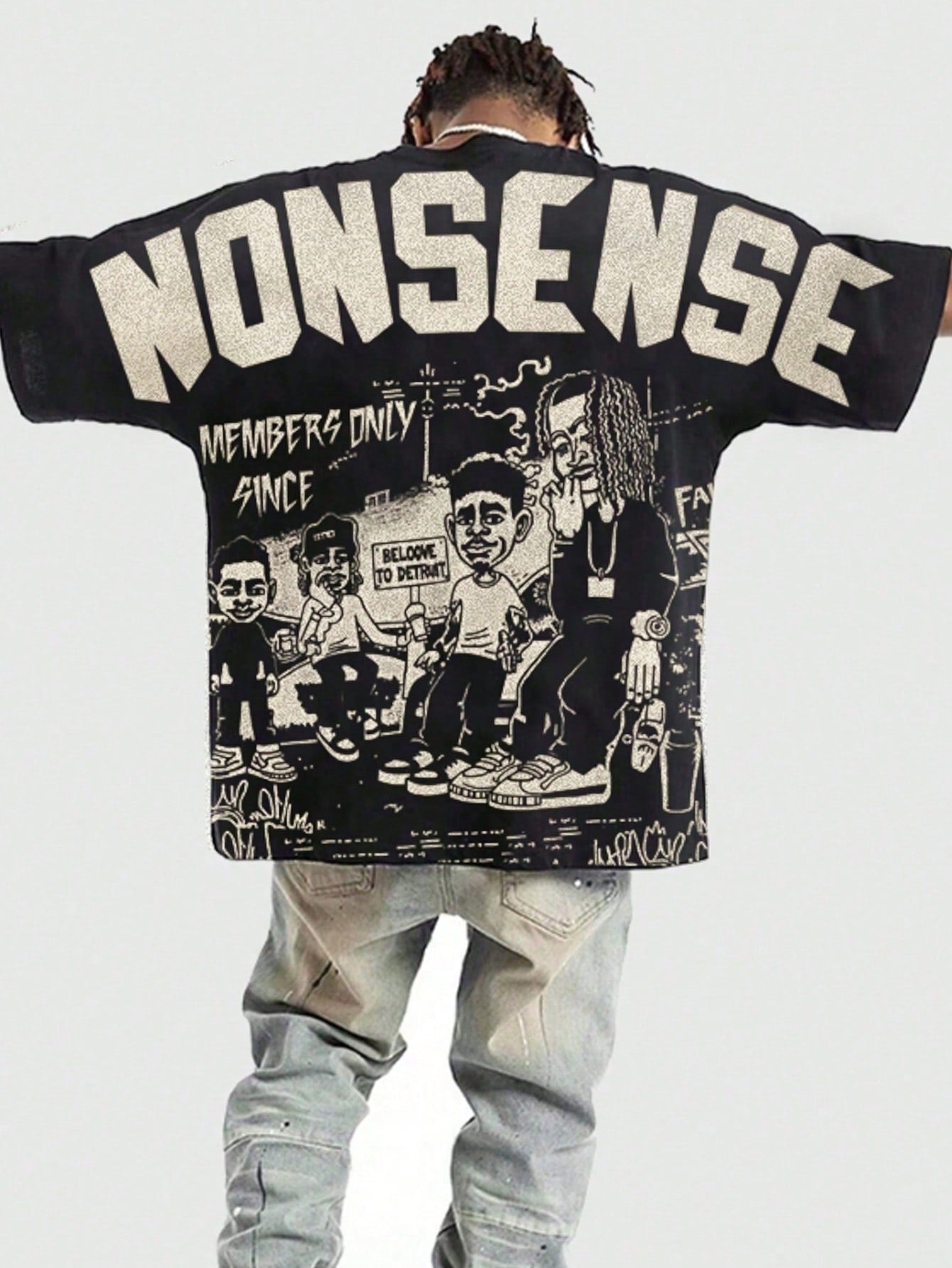 ROMWE MEN Street Life 1Pc Men'S Street Figure Batwing Short Sleeve Crew Neck Casual T-Shirt