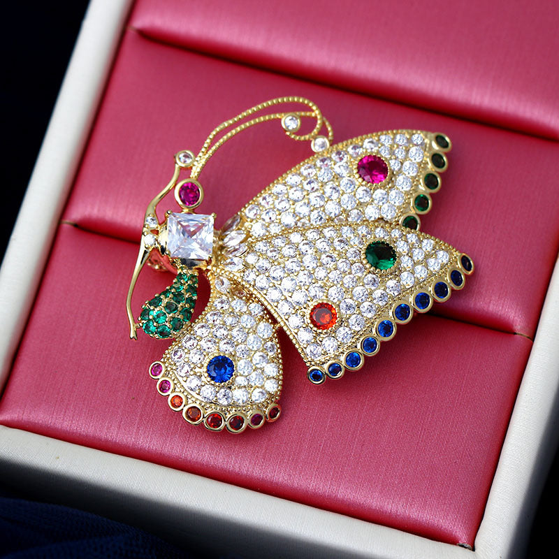 Unisex Colorful Butterfly Zircon Brooch – Gold-Plated Gemstone Pin - Dazzling Beauty Solution
