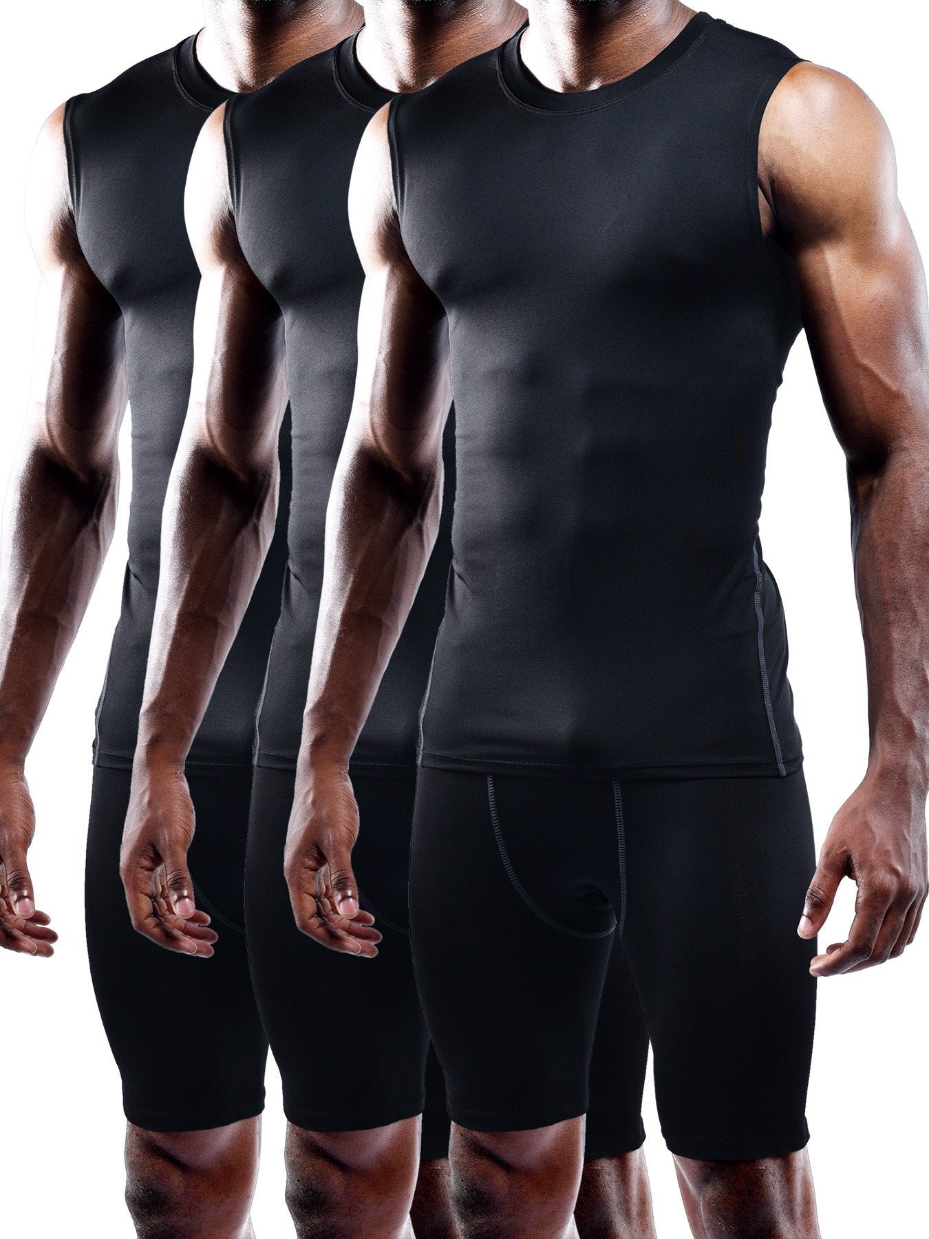 NELEUS Men's Athletic Compression Tank Top - Base Layer Sport Undershirt 3-Pack